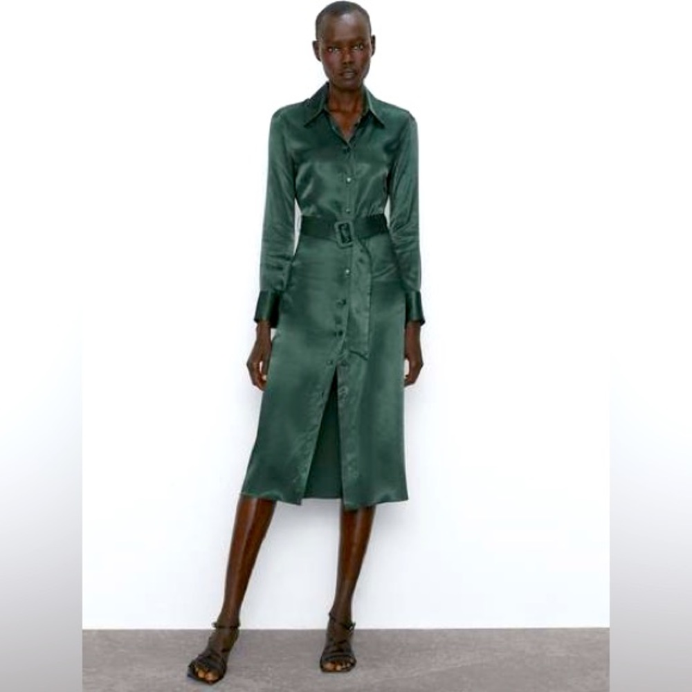 ZARA Sateen Trench Midi Dress